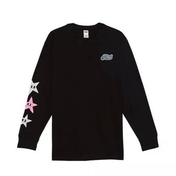 PINK Victoria's Secret Tee - Black with Stars - Picture 1 of 3